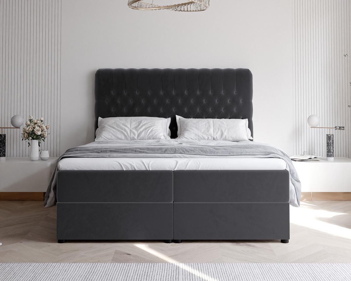 BOXBETT 140x200 cm mit Topper - Anthrazit, Holzwerkstoff/Textil (140/200cm) - Idohome