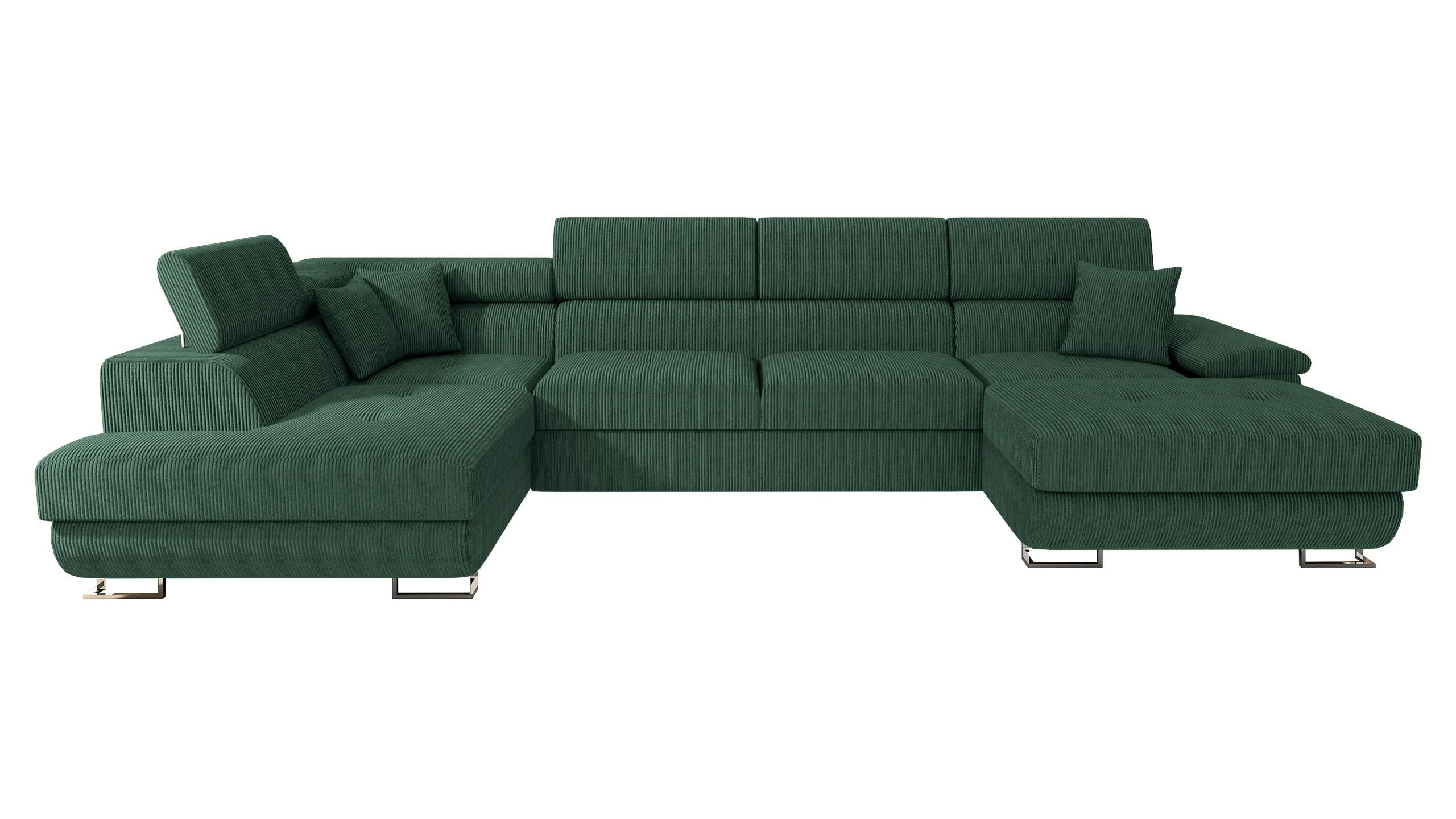 WOHNLANDSCHAFT Cotere Bis Cord, Seite: Links - Grün, Holz (345/91/202cm) - MIRJAN24