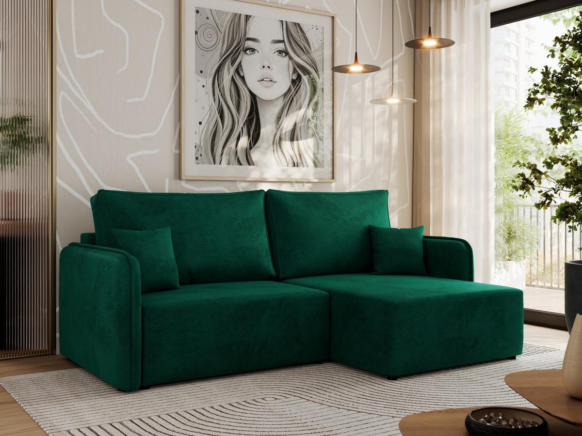 ECKSCHLAFSOFA MESTO L Dunkelgrün Velvet - rechts - Dunkelgrün/Schwarz, Kunststoff/Textil (147/227cm) - MKS
