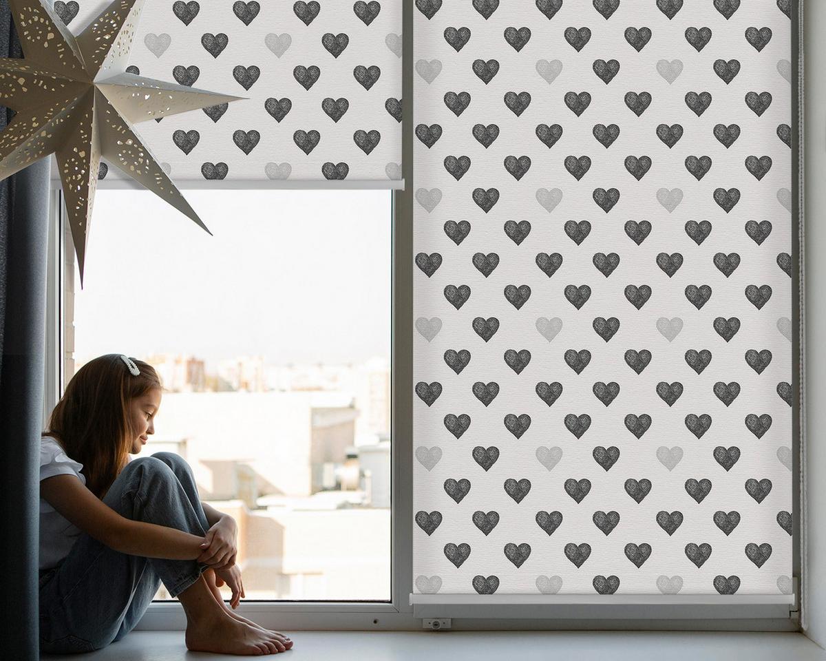 INNENROLLO - Fensterrollo - Rollo - 60x40 cm - Dunkle Herzen - Grau, Kunststoff (60/140/0.5cm) - TULUP