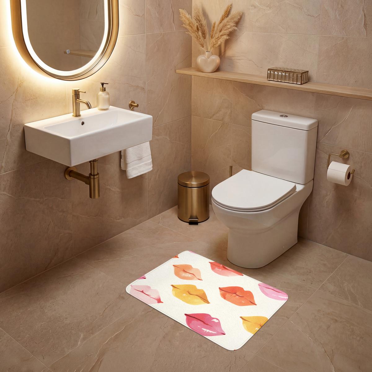 WC-VORLEGER Lippen - Bunt - Glänzend Toilettenvorleger 60x40 cm - Rosa, Textil (60/1cm) - OnlyWow