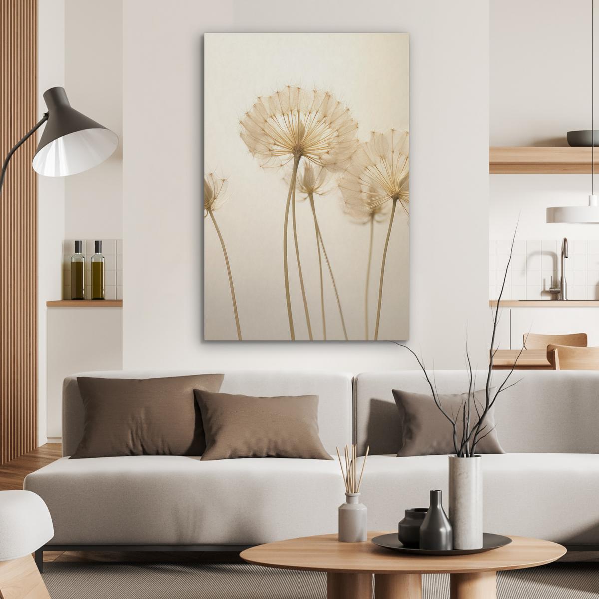 AKUSTIKBILD Sonnenlicht - Löwenzahn - Botanisch - Blumen Wanddeko 60x90 cm - Creme, Kunststoff (60/90/0.9cm) - MuchoWow