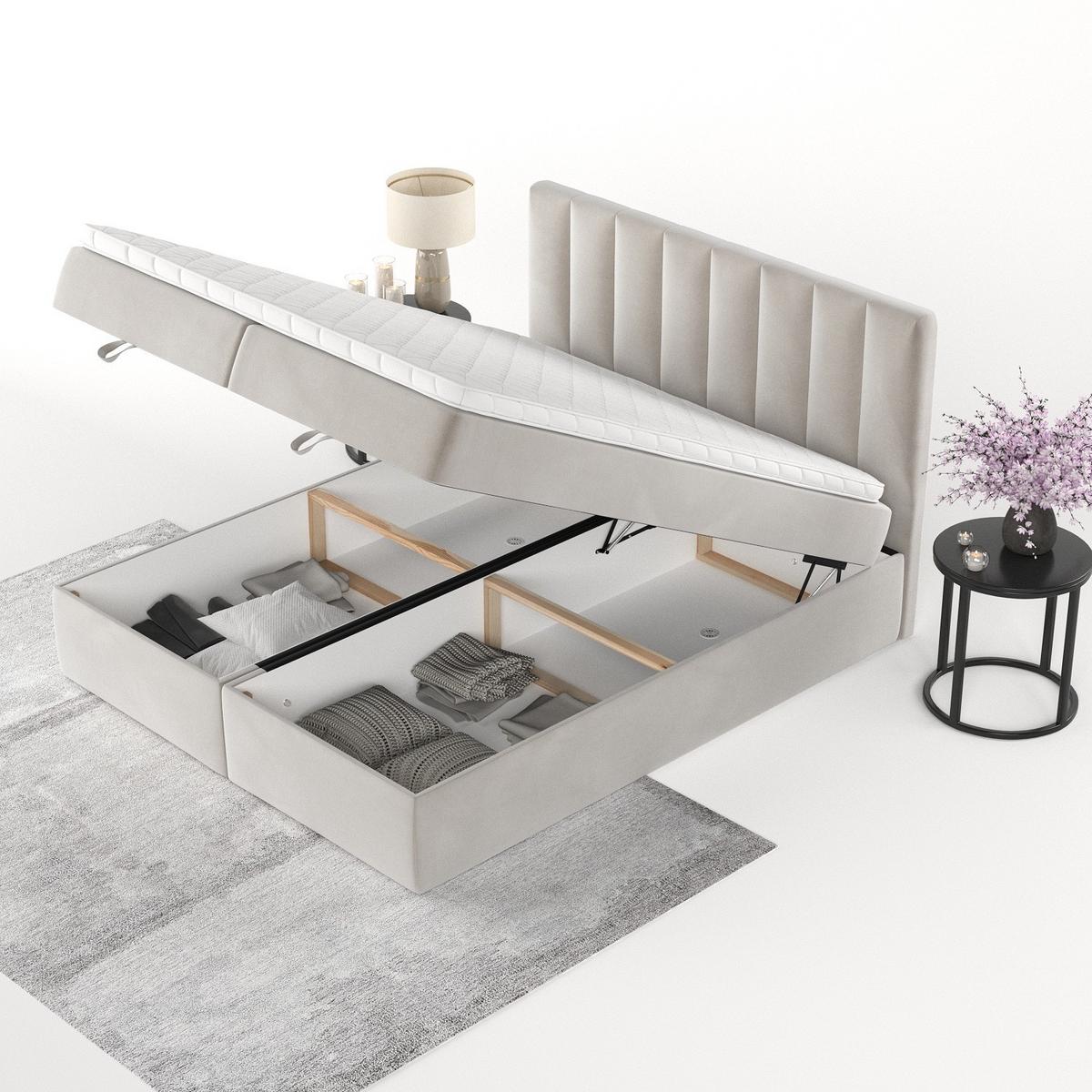 BOXBETT Lusso 180/200 cm Hellbeige im Paros Stoff - Beige/Schwarz, Holz/Holzwerkstoff (180/200cm) - AltaBeds