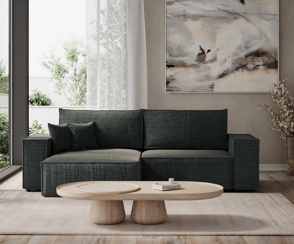 ECKSOFA CAVO mit Schlaffunktion Blaugrau im City Stoff - Blaugrau/Schwarz, Holz/Holzwerkstoff (255/148cm) - AltaBeds