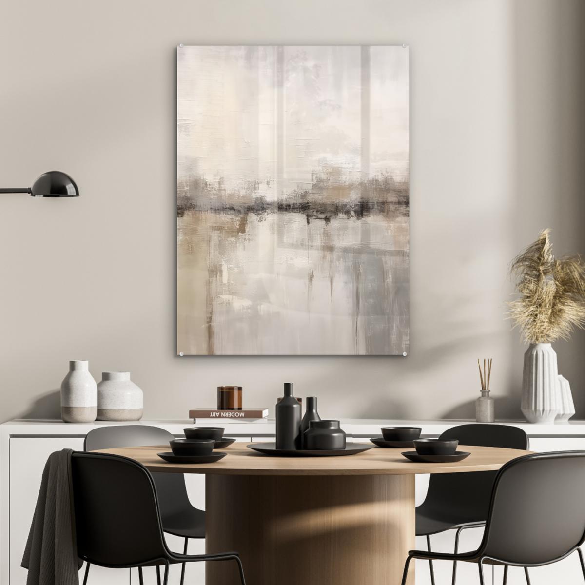 ACRYLGLASBILD Moderne Kunst - Abstrakt - Beige 60x80 cm - Beige, Glas (60/80cm) - MuchoWow
