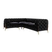 ECKSOFA Chesterfield Lexi Schwarz Samt, Ottomane links - Goldfarben/Schwarz, Holz/Textil (264/204cm) - S-Style