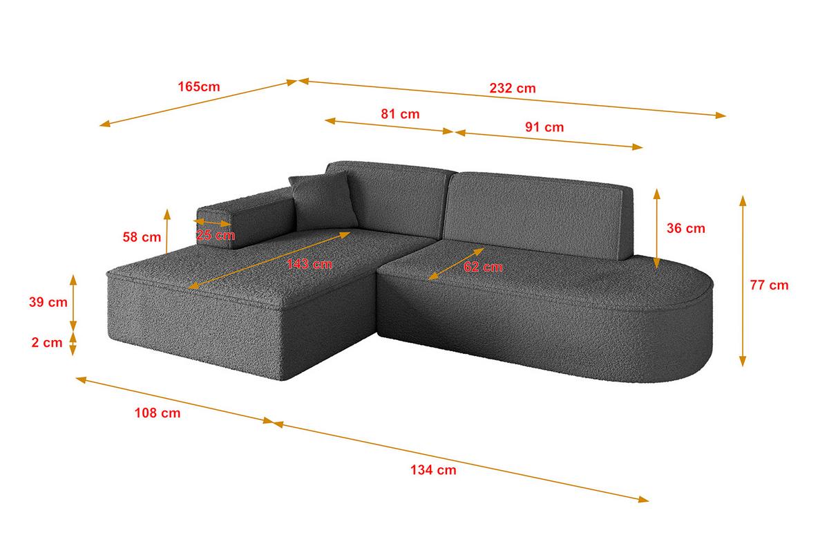 ECKSOFA Ottomane Links IREA-L1-v4 - 232x165x77 cm Grau - Olivgrün, Holzwerkstoff/Textil (232/165cm) - ALTDECOR