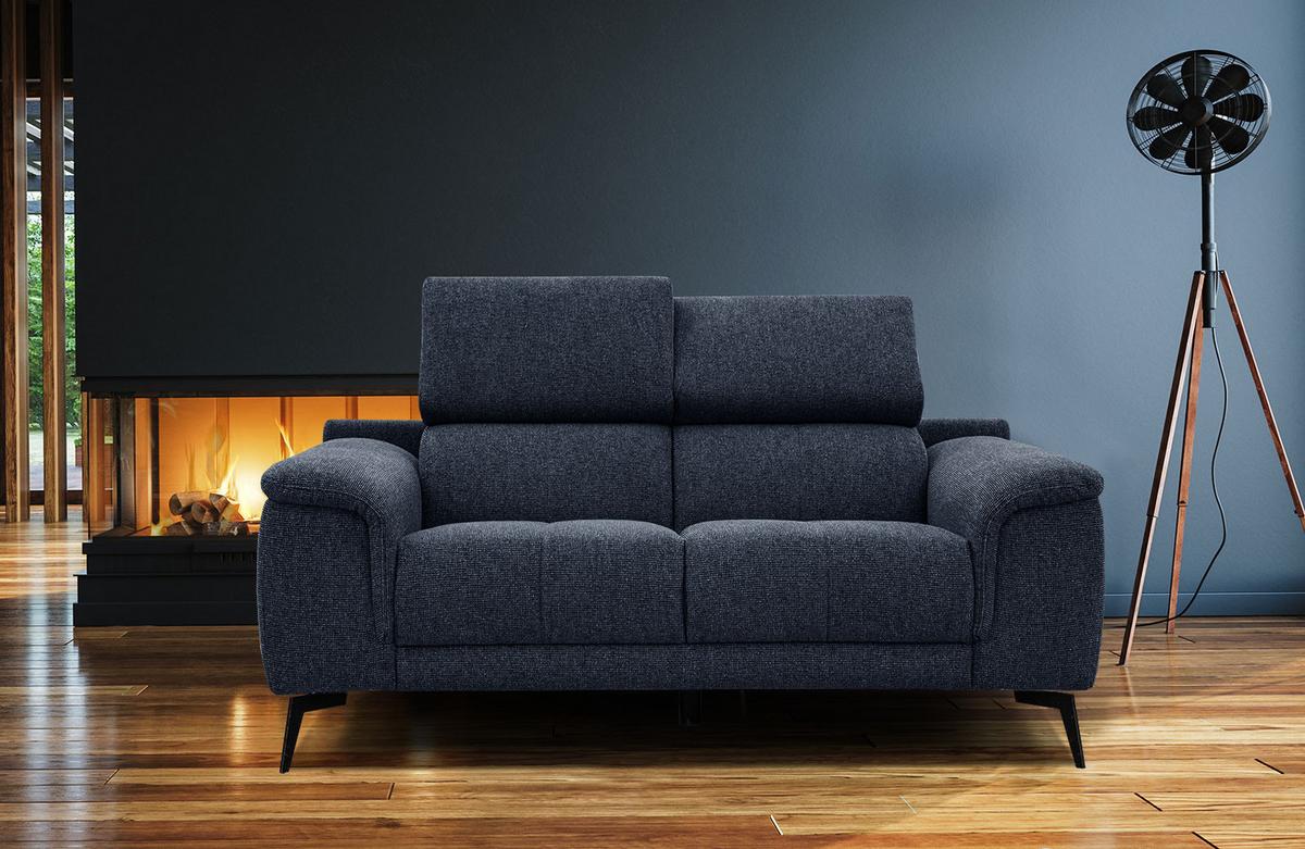 SOFA FIERO 2-Sitzer, dunkelblau - Schwarz/Dunkelblau, Holzwerkstoff/Textil (170/82/103cm) - Wozimo