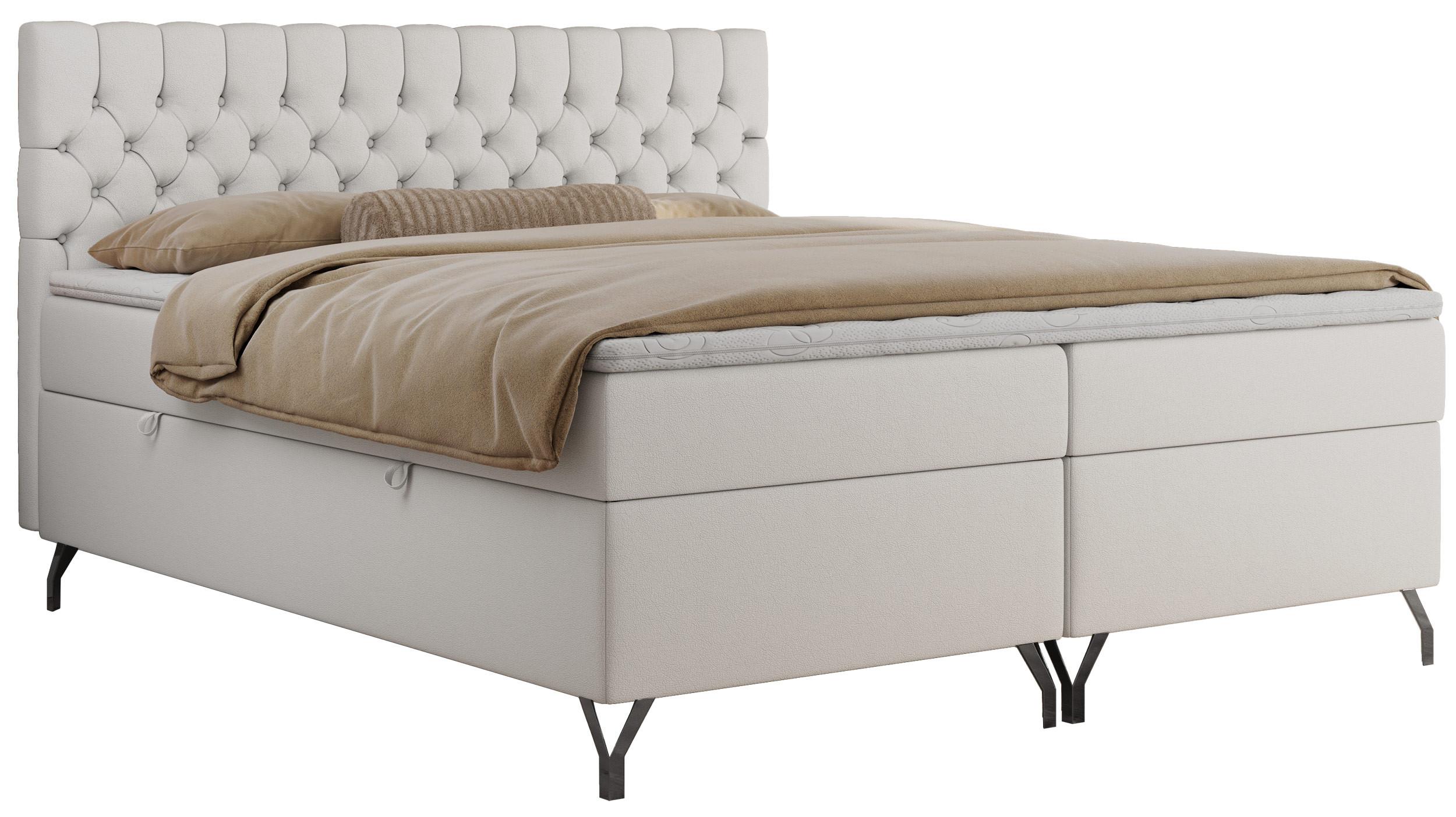 BOXBETT GRIMALDI 140/200 Weiß Kunstleder - H4 - Weiß, Holz/Textil (140/200cm) - MKS