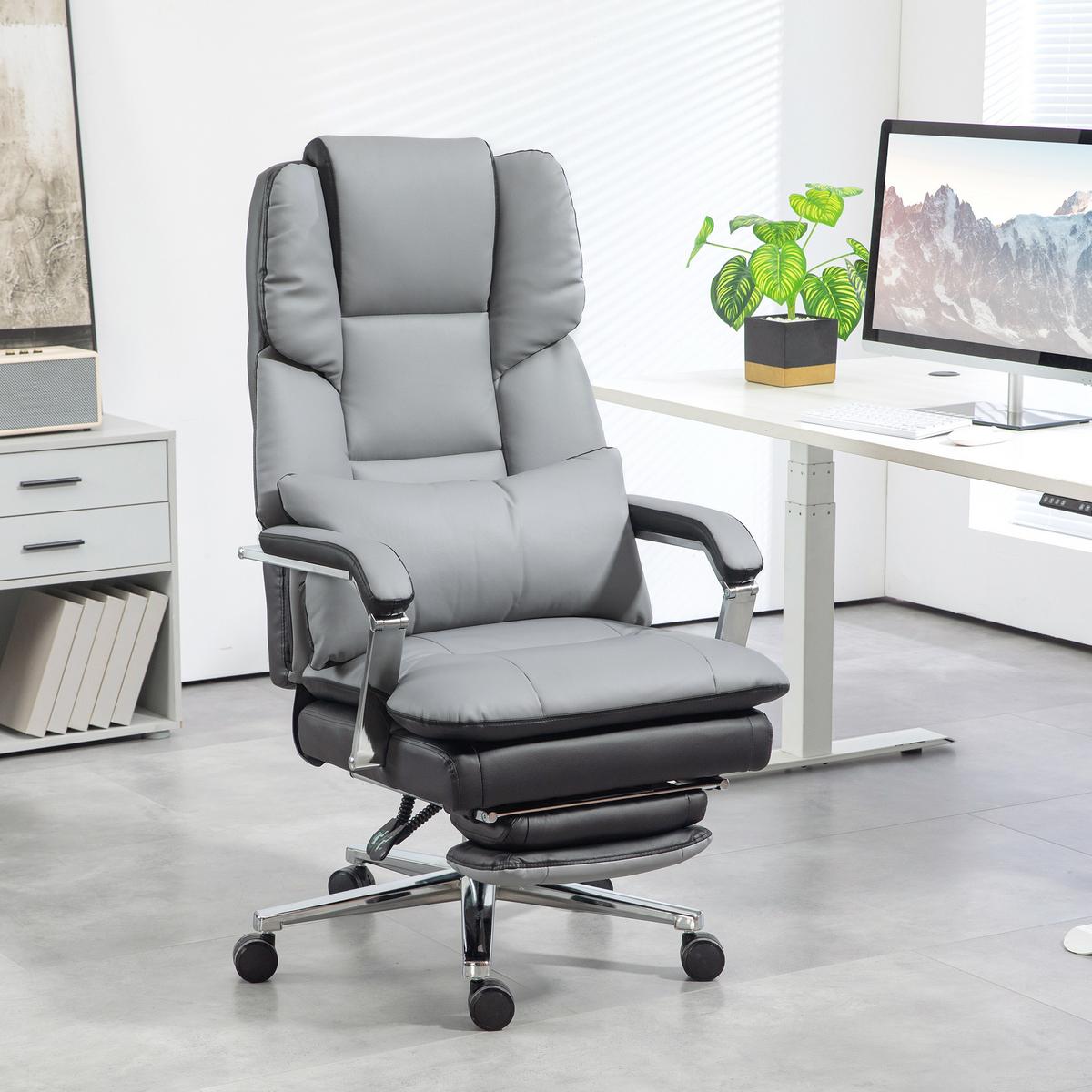 BÜROSTUHL, Ergonomischer, Grau - Grau, Leder (71/129/63cm) - HOMCOM