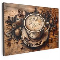 LEINWANDBILD Kaffee - Vintage - Braun - Tasse - Holz Gemälde 60x40 cm - Braun, Textil (60/40cm) - MuchoWow