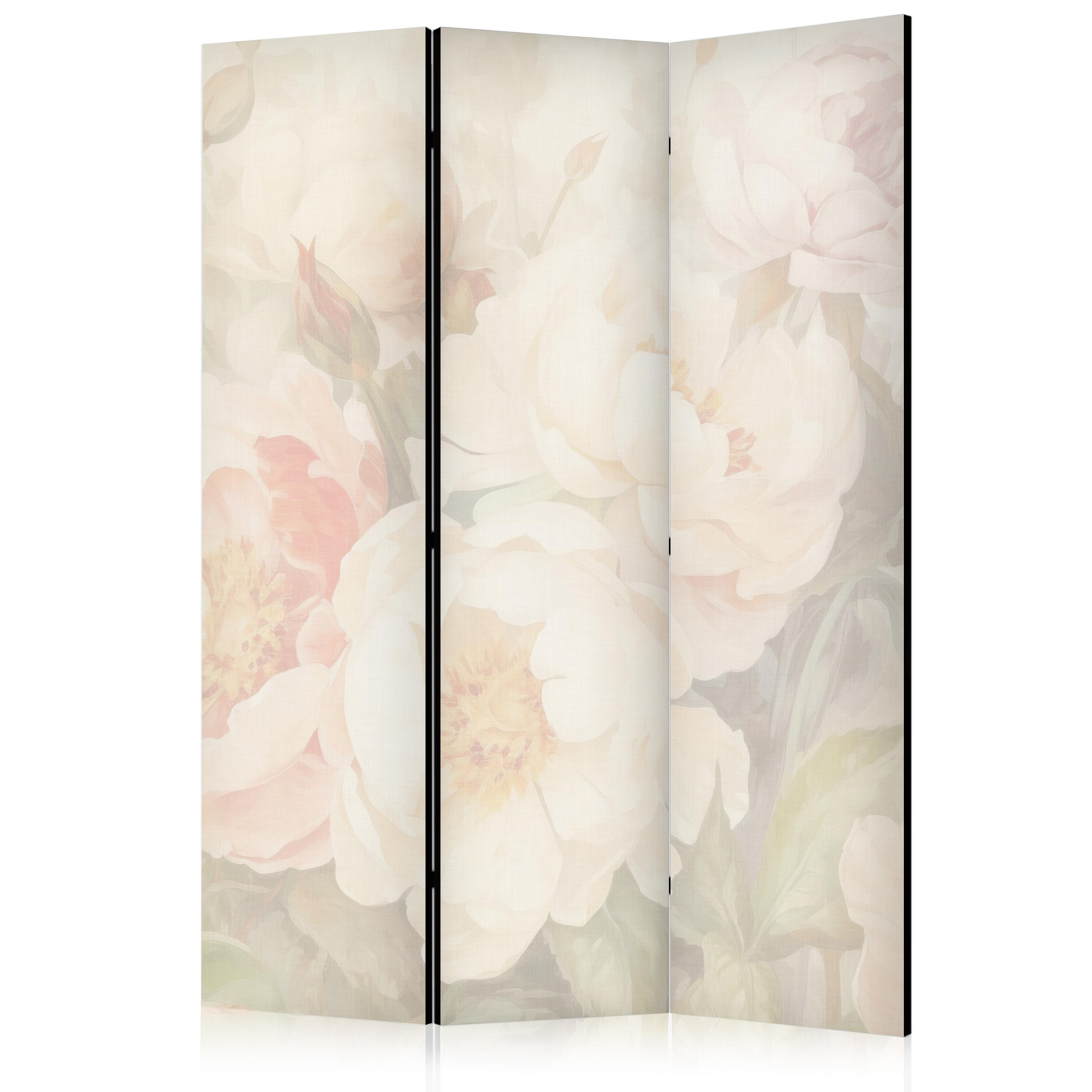 PARAVENT Beidseitig Bedruckter 3-tlg 135x172 cm Pfingstrosen Blumen - Creme, Holz/Textil (135/172/3cm) - Muralo