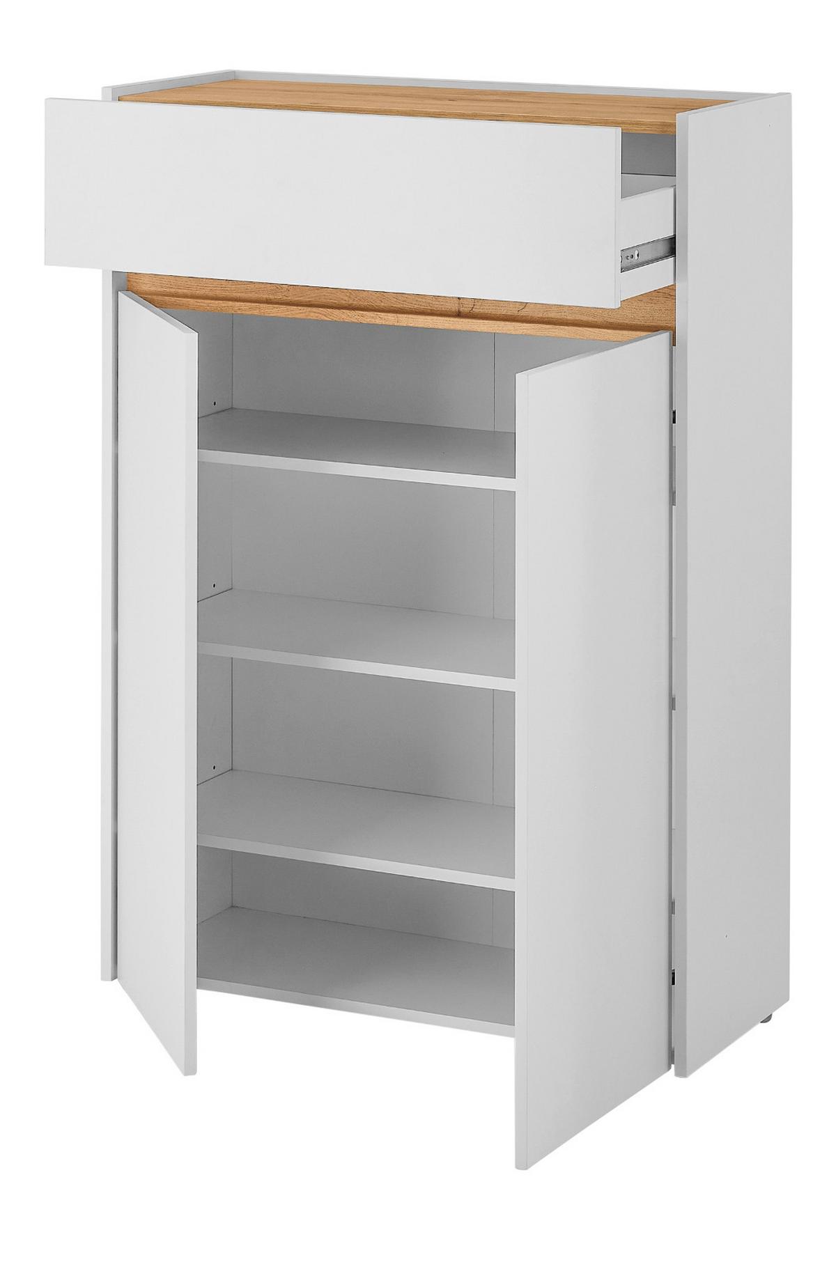 SCHUHSCHRANK weiß matt, Eiche Wotan, Flurkommode 85 x 122 cm - Eiche Wotan/Schwarz, Holzwerkstoff/Kunststoff (85/122/122cm) - Furn.Design