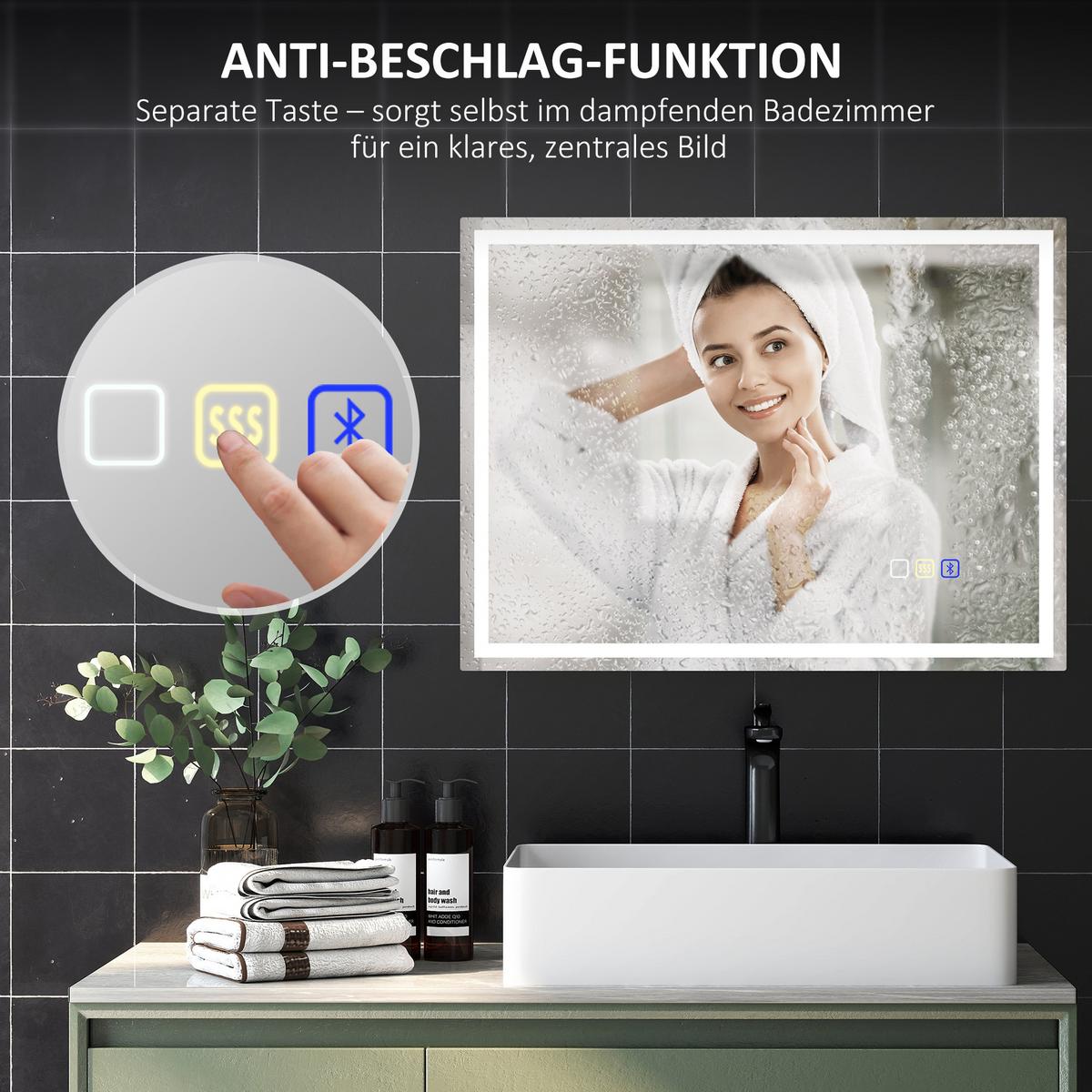 BADSPIEGEL Gehärtetes Glas Silber - Silberfarben, Glas (60/3.5/80cm) - HOMCOM