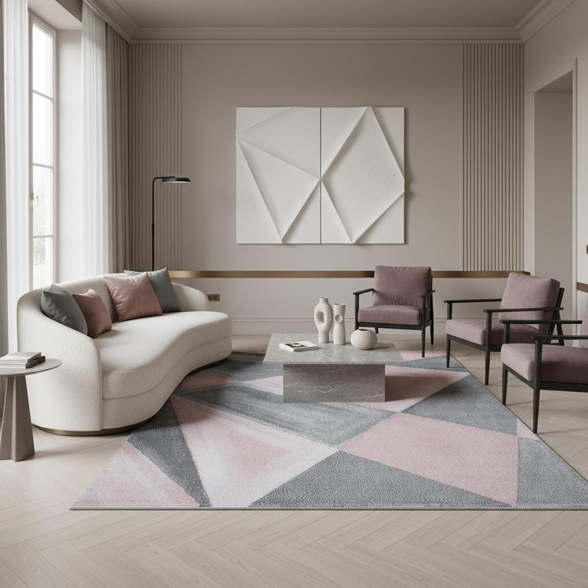 TEPPICH Kurzflor ANDALO in Rosa, geometrisch, aus Polypropylen, 80 x 250 cm - Rosa, Textil (250/80cm) - KADIMA DESIGN