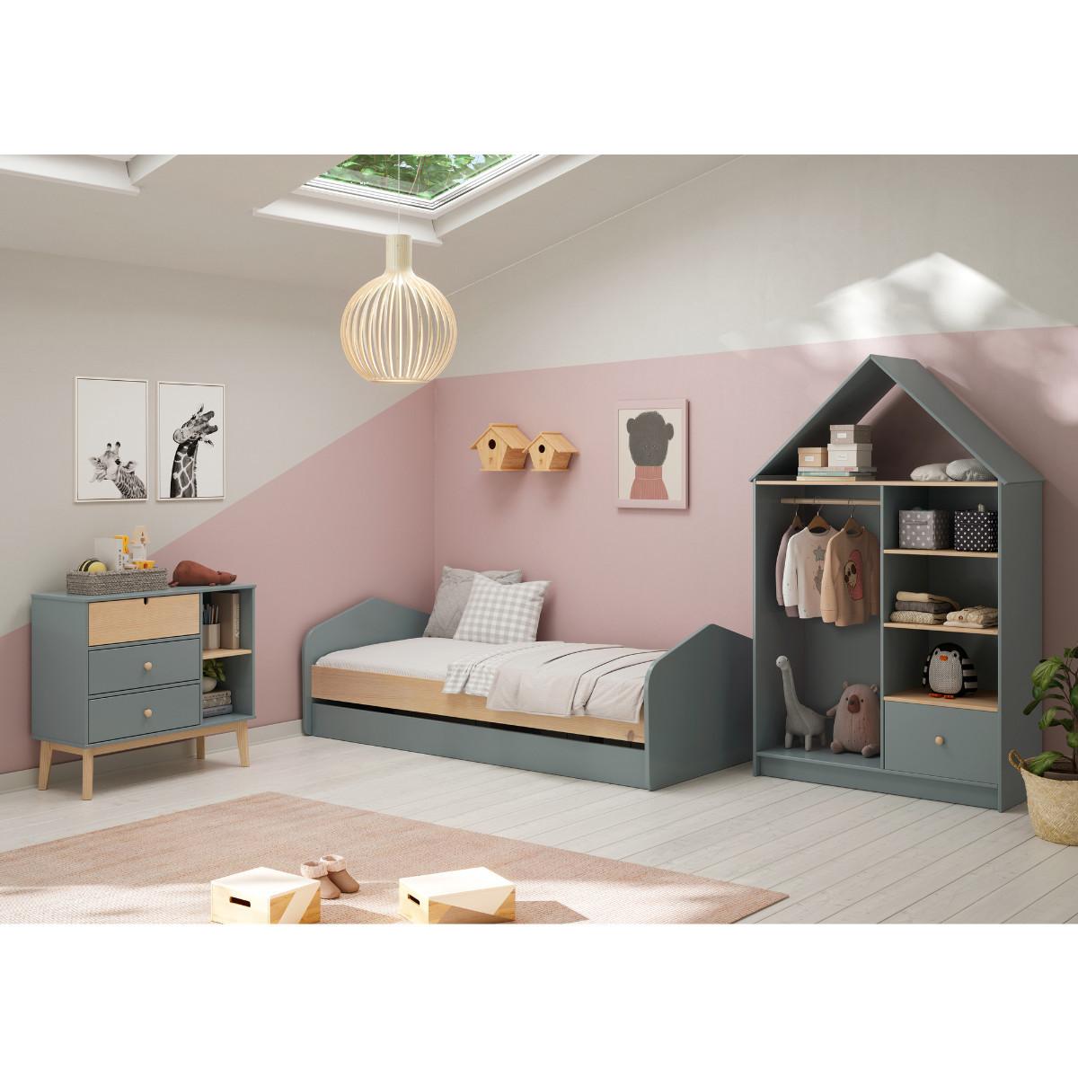 KLEIDERSCHRANK mit 3 Nischen, 1 Schublade und 1 Kleiderstange H180 cm 45/110/180 cm - Grün, Holz (45/180/110cm) - Calicosy