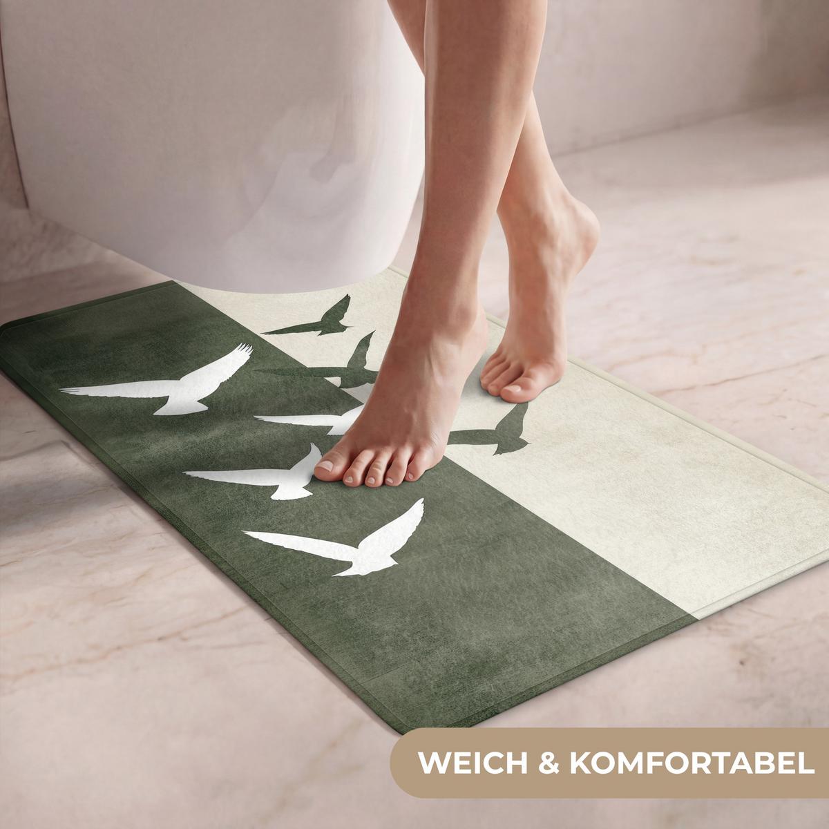 WC-VORLEGER Japandi - Vogel - Grün WC Teppich 50x80 cm - Olivgrün, Textil (50/1cm) - OnlyWow