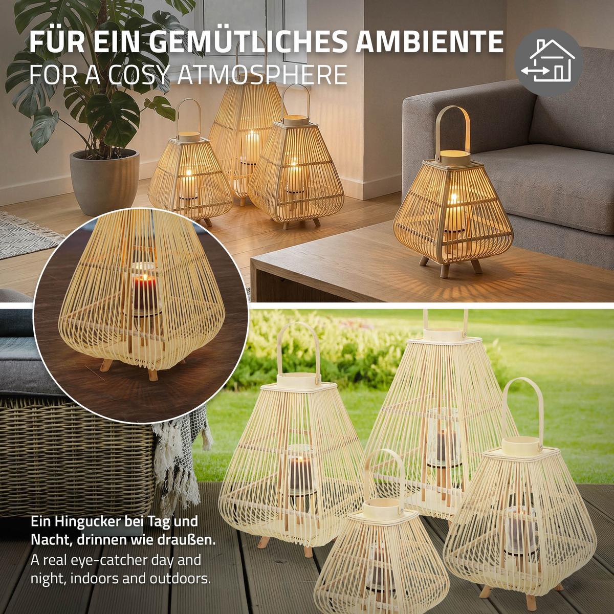 BAMBUS LATERNE H: 63,5 cm Holzfarbe Boho Stil - Naturfarben, Holz (33/63.5/33cm)