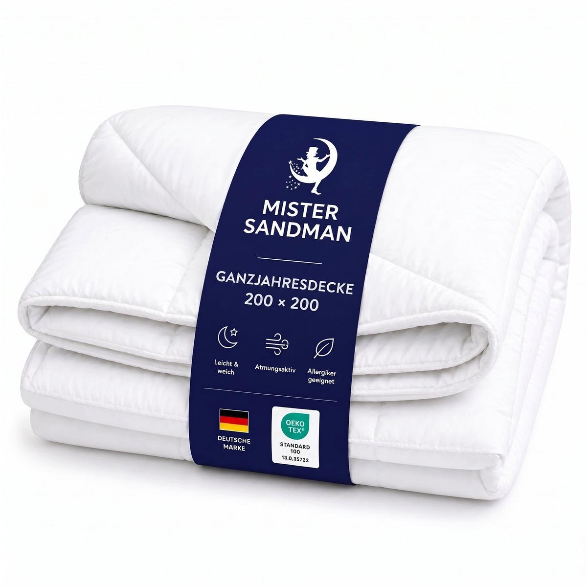 GANZJAHRESBETTDECKE 200x200 cm – atmungsaktive Mikrofaser Bettdecke mit Hohlfaserfüllung – Steppdecke für Sommer und Winter – für Allergiker geeignet - Weiß, Textil (200/200cm) - Mister Sandman