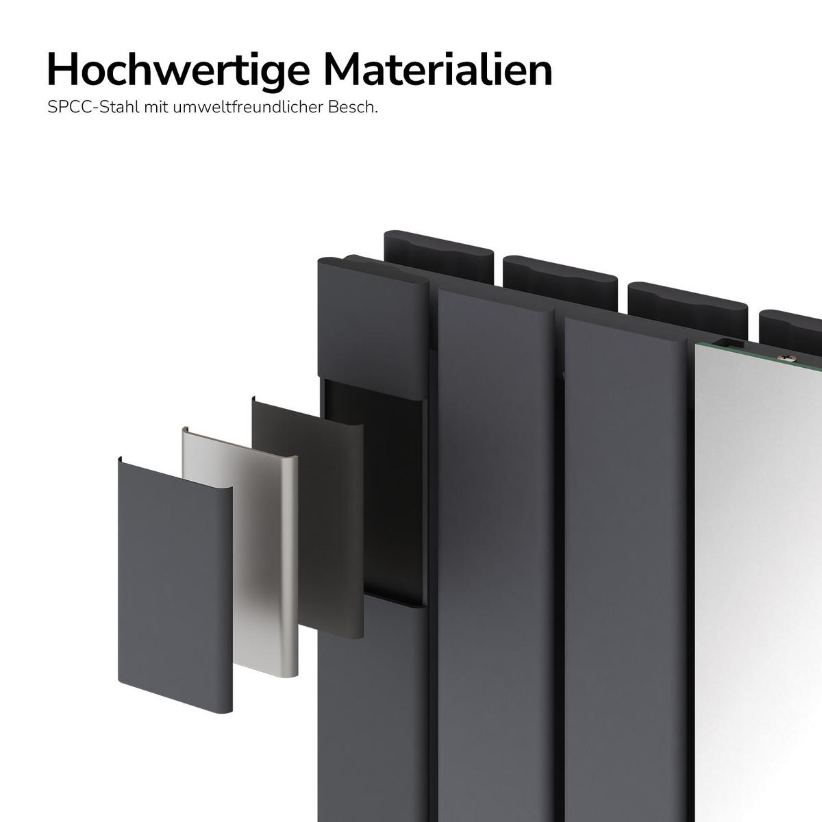 HEIZKÖRPER Flachheizkörper mit Spiegel 180/60,8 cm - Anthrazit, Metall (61/180/5cm) - EMKE