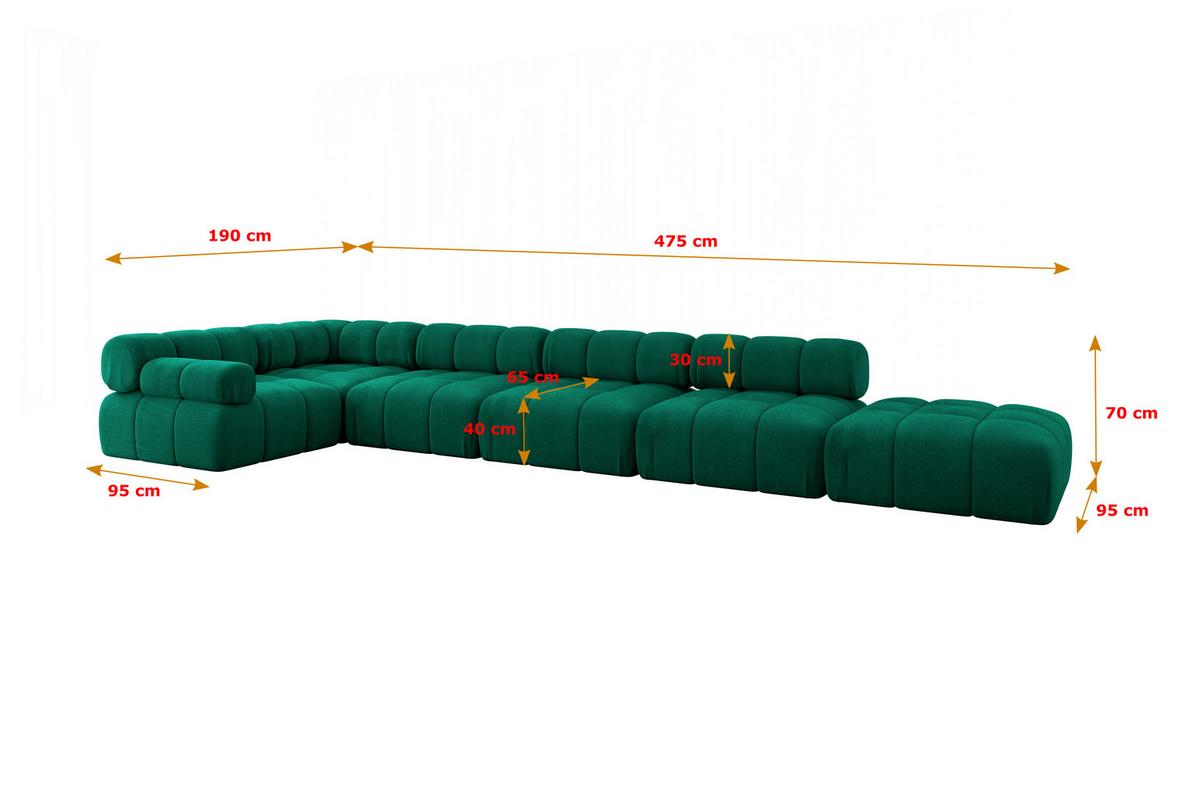 ECKSOFA modulares Sofa Felto-L3 - 475x190x70 cm Dunkelgrün Velours - Dunkelgrün, Holzwerkstoff/Textil (475/190cm) - ALTDECOR