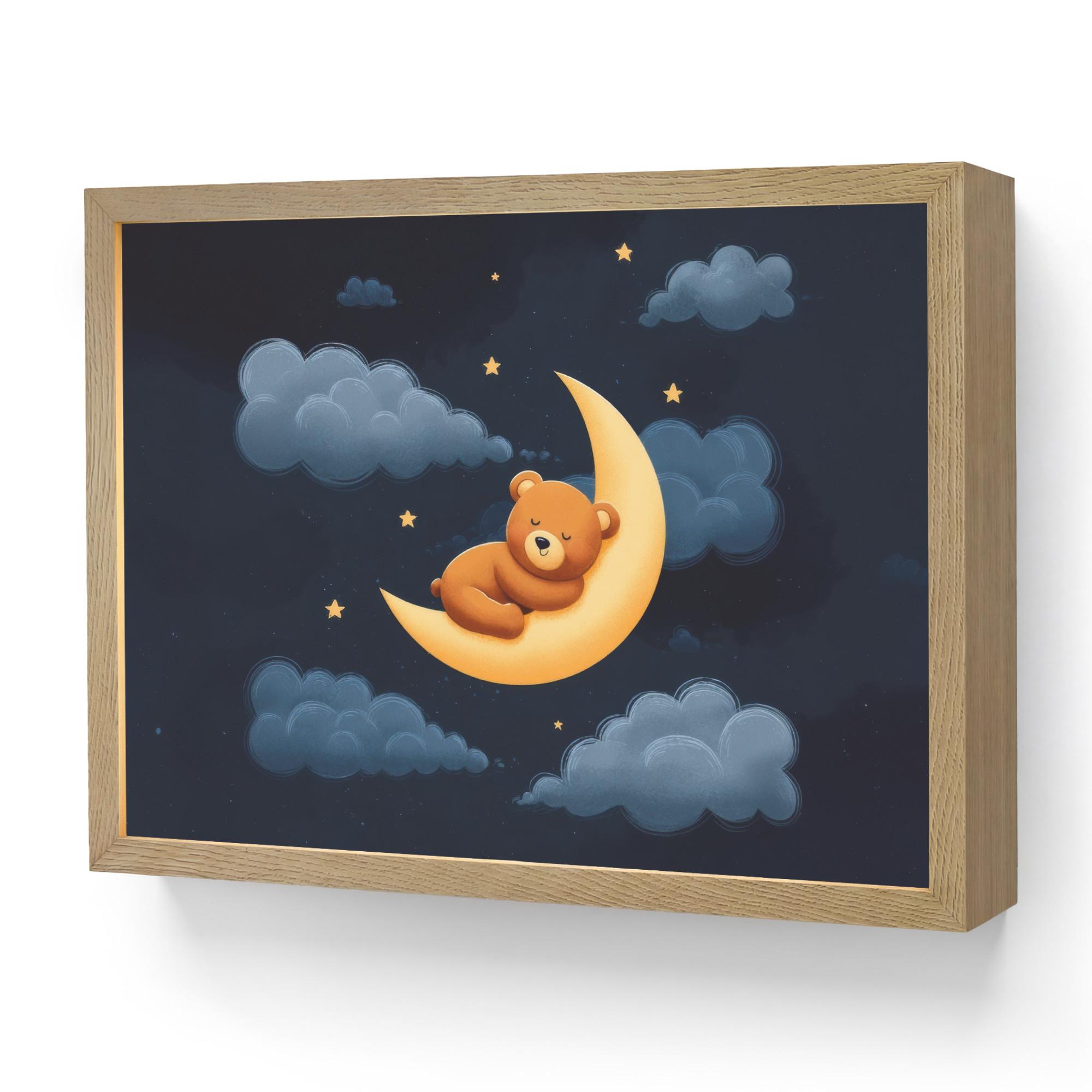 NACHTTISCHLAMPE MIT AKKU Teddybär - Mond - Wolken - Sterne 40x30 cm - Dunkelblau, Holzwerkstoff (8/40/30cm) - OnlyWow