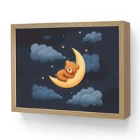 WANDLEUCHTE MIT AKKU Teddybär - Mond - Wolken - Sterne 40x30 cm - Dunkelblau, Holzwerkstoff (40/30/8cm) - OnlyWow