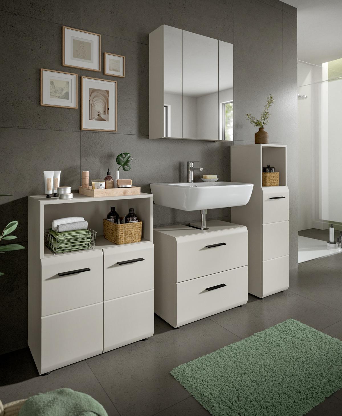 BADMÖBEL-SET Kaschmir 4-teilig 180 cm, Badkombination in modernem Design - Kaschmir/Schwarz, Glas/Holzwerkstoff (180/185/30cm) - Inn.Furn