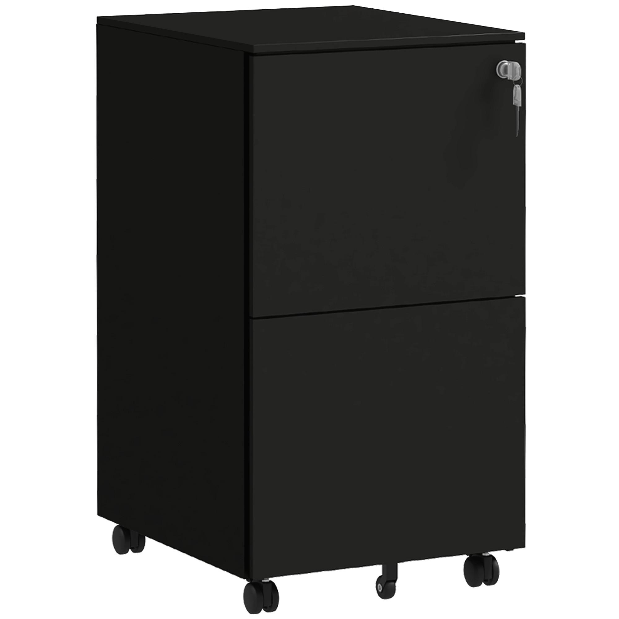 AKTENSCHRANK mit 2 Schubladen, Rollen, für A4 Akten, Dokumente, Stahl, Schwarz - Schwarz, Metall (43.5/67.5/37cm) - Vinsetto