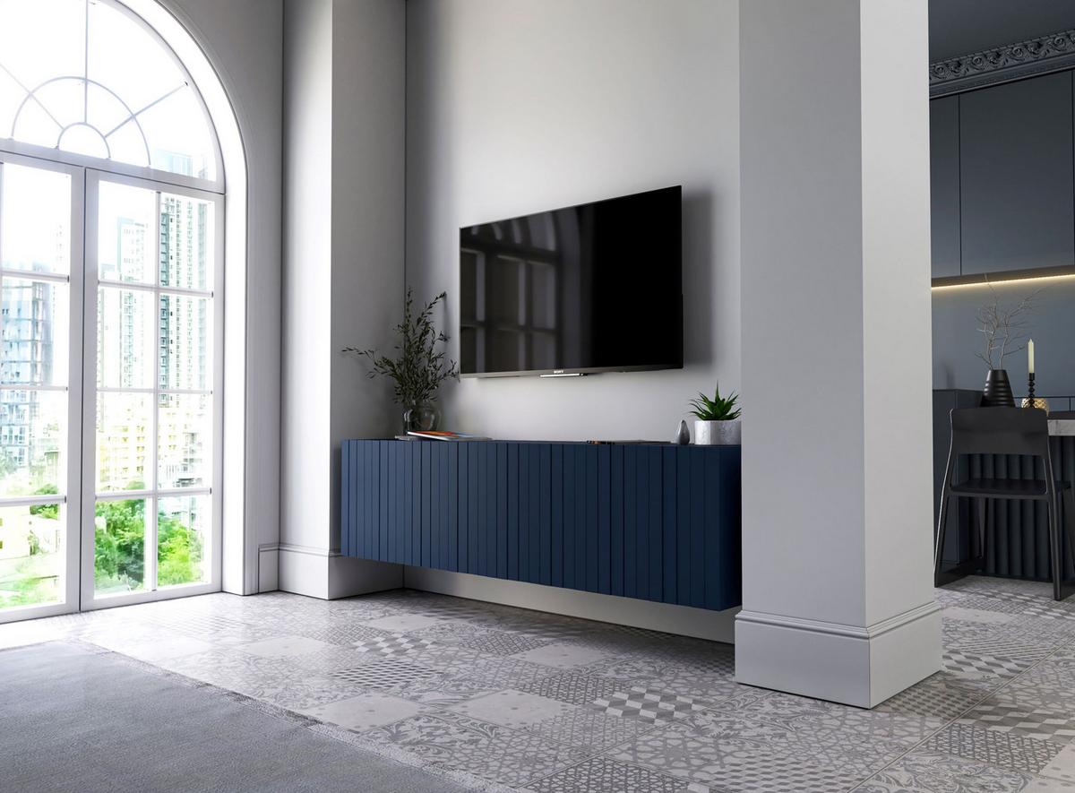 TV-SCHRANK Elpis Marineblau Matt Glamour 150 cm - Blau, Holzwerkstoff (150/37.5/36.5cm) - Meble Lindner