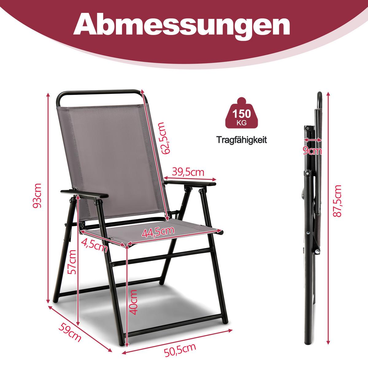 KLAPPSTUHL Grau (2er-Set) - Grau, Metall (59/93/50.5cm) - COSTWAY