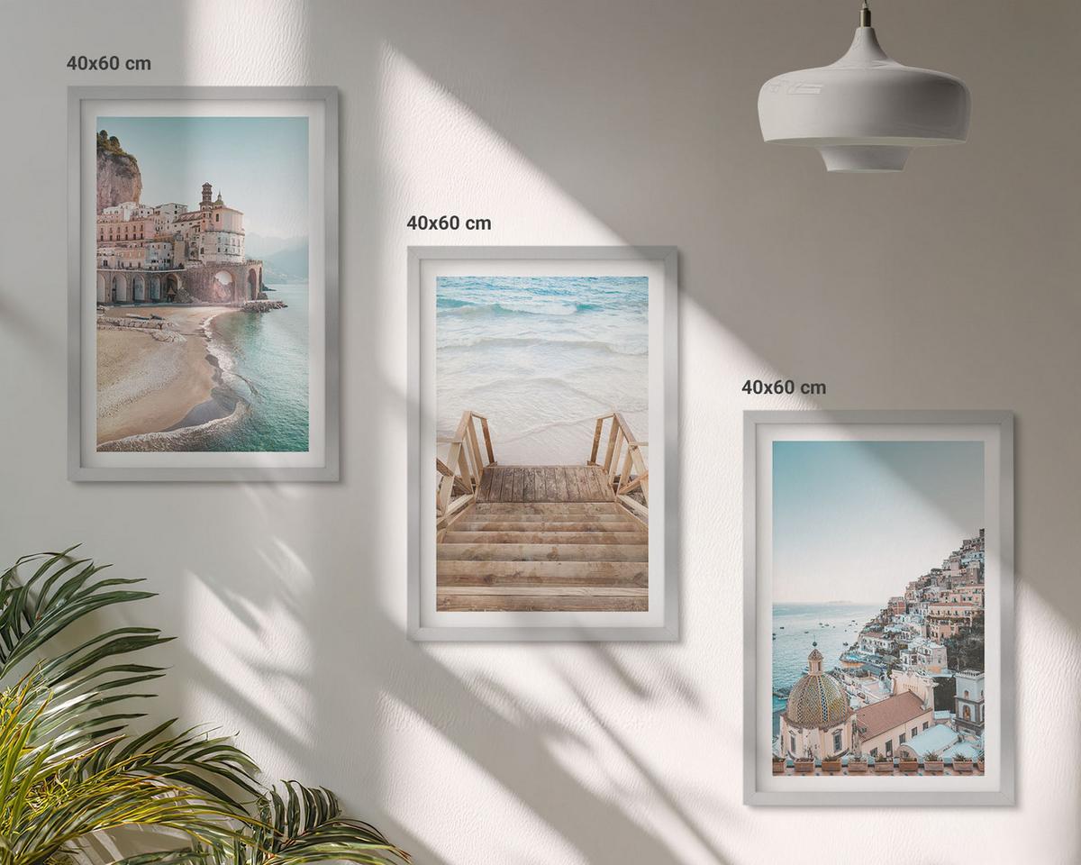 BILDER SET 3er Set - 40x60 cm Silberner Rahmen - Sommerliche Strandansichten in Pastellfarben - Silberfarben, Kunststoff (40/60cm) - TULUP