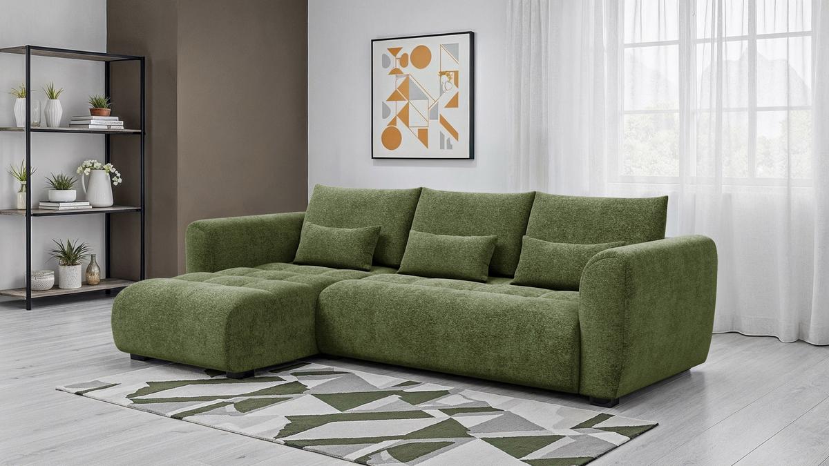 ECKSOFA SORENO 4-Sitzer, dunkelgrün - Dunkelgrün/Schwarz, Holz/Textil (293/171cm) - Wozimo