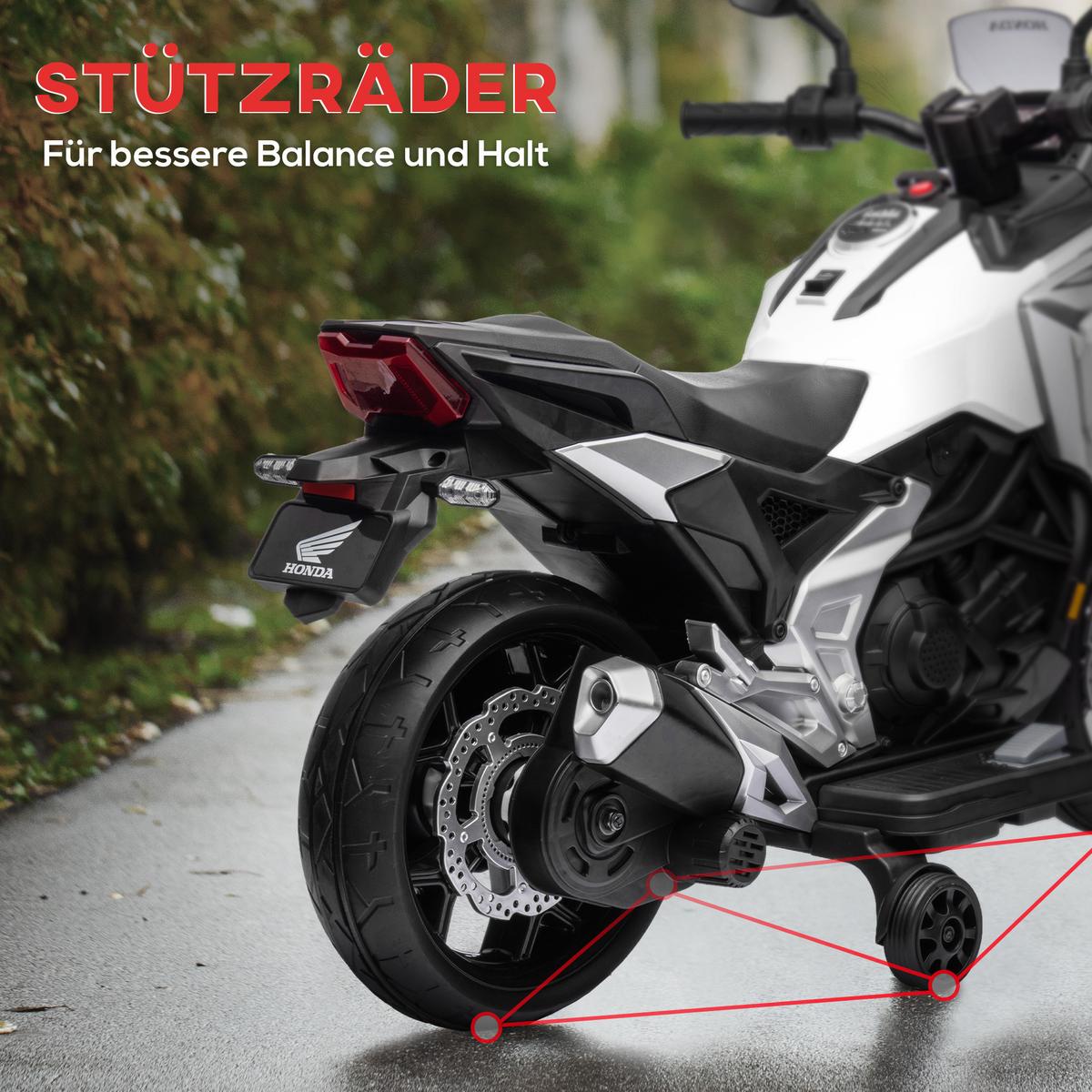 KINDER Elektro-Motorrad, 12V Kindermotorrad mit MP3, USB, LED-Scheinwerfer Weiß - Weiß, Kunststoff (107/46/75cm) - AIYAPLAY