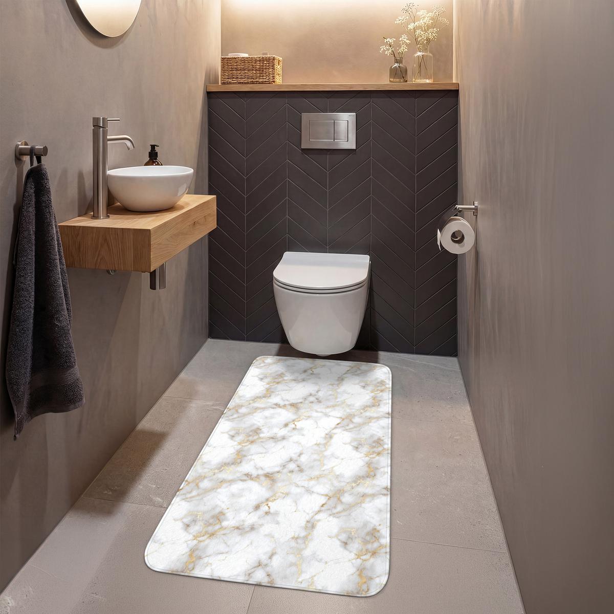 WC-VORLEGER Goldene Adern - Marmor - Weiß Toilettenvorleger 60x120 cm - Weiß, Textil (60/1cm) - OnlyWow