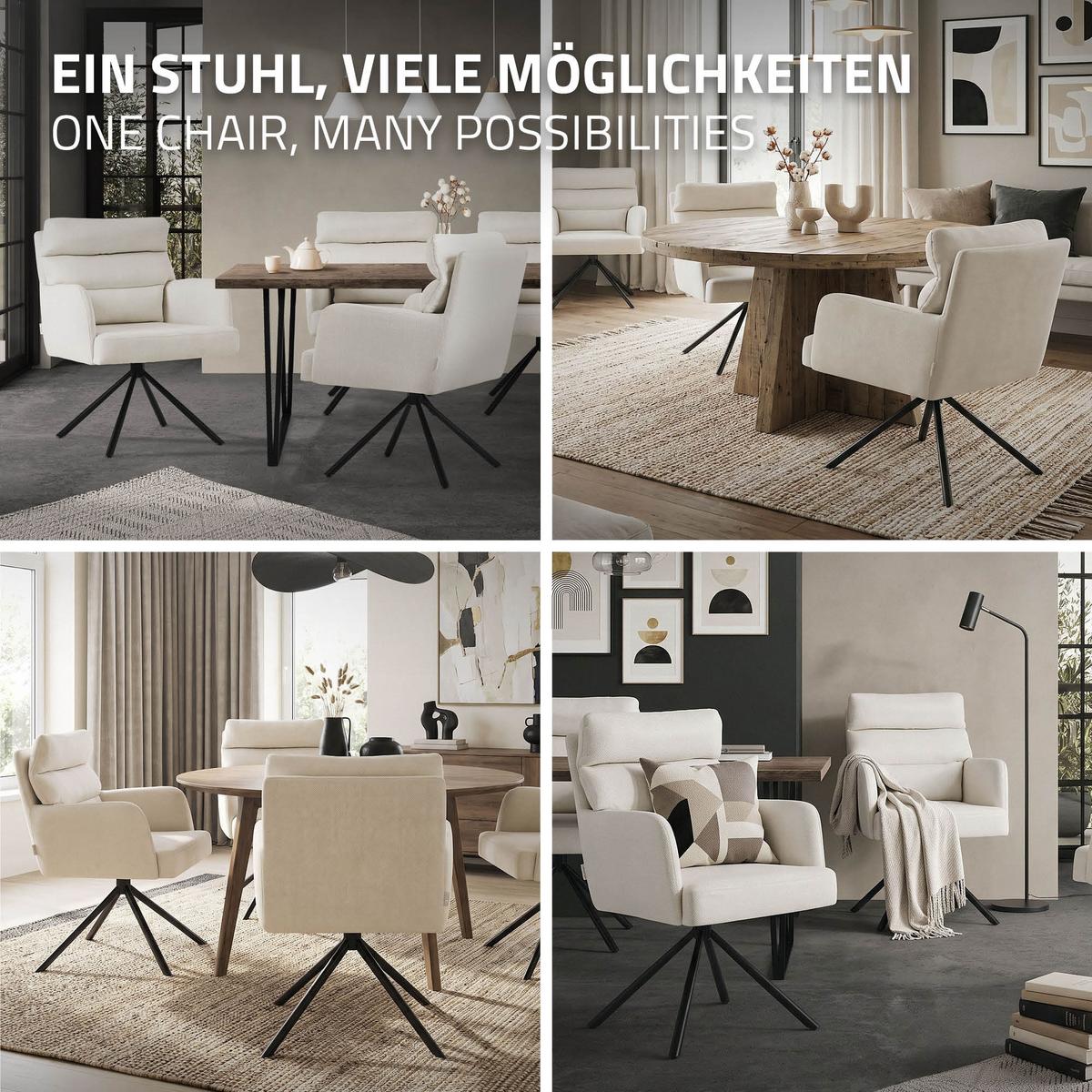 ESSZIMMERSTUHL 4er Set drehbar Beige Stoffbezug - Beige/Schwarz, Textil/Metall (64.5/93/64cm) - ML-DESIGN