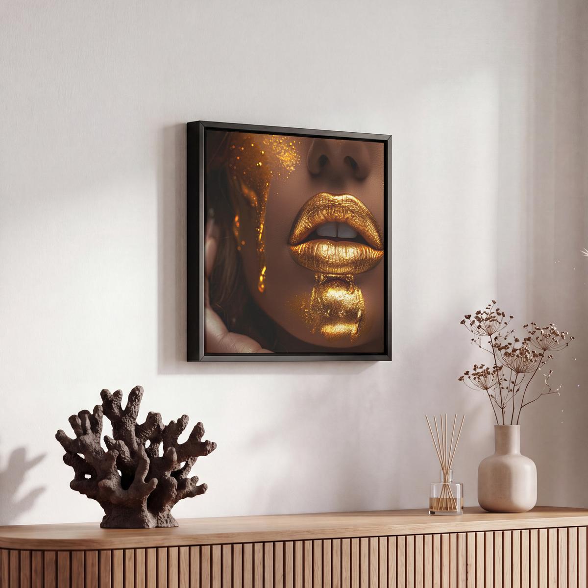 LEINWAND Bilder mit Rahmen - Frau - Gold - Luxus - Porträt - 20x20 - Goldfarben, Textil (20/20cm) - MuchoWow