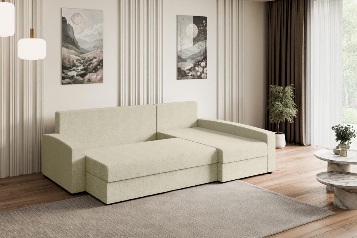 ECKSOFA mit Schlaffunktion und Bettkasten ALESIA-L 231x140x90 cm Beige Bouclé - Beige/Silberfarben, Holzwerkstoff/Kunststoff (231/140cm) - ALTDECOR