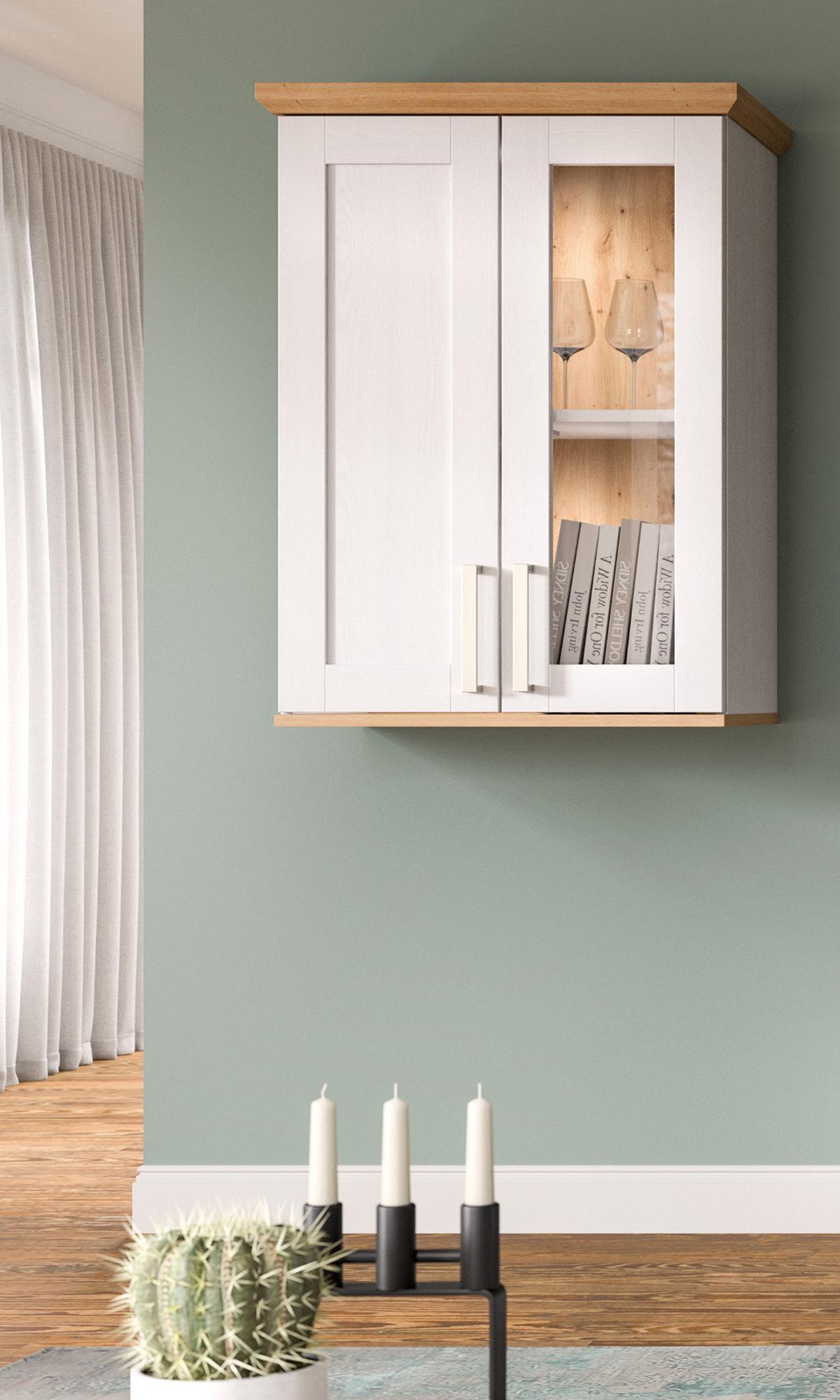 VITRINE weiß Lärche, Eiche Artisan 64 x 88 cm, Kommode im Landhaus-Stil - Silberfarben/Schwarz, Holzwerkstoff/Kunststoff (64/88/37cm) - Inn.Furn