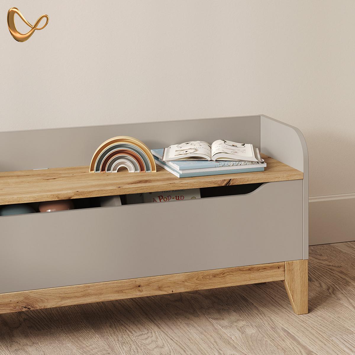 SPIELZEUGTRUHE Malia Cashmere/Artisan 107.2 x 50 cm mit Sitzbank - Kaschmir/Eiche Artisan, Holzwerkstoff (107.2/30cm) - Livinity®