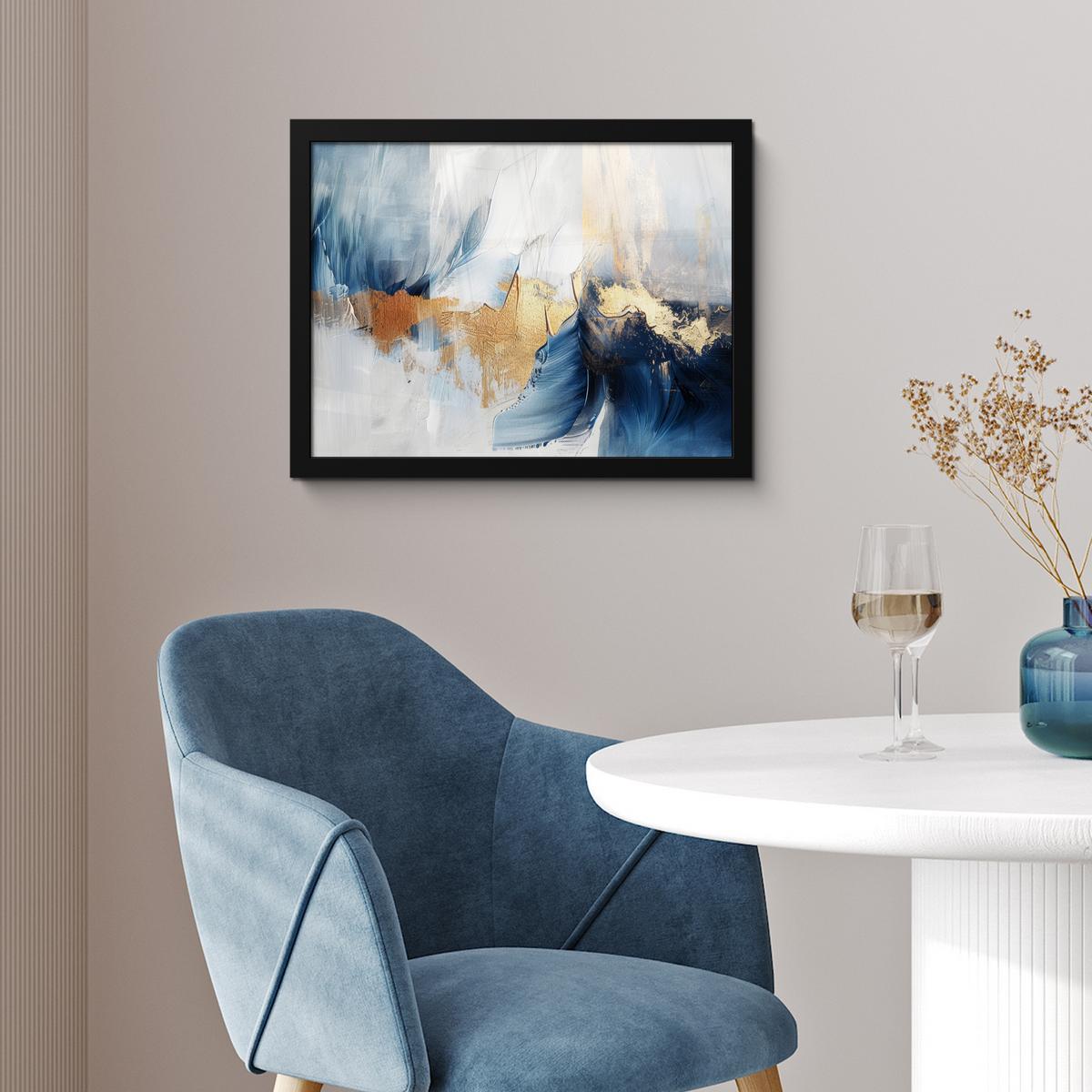 POSTER MIT RAHMENGERAHMTES BILD Gold - Blau - Aquarell - Kunst - Modern 40x30 cm - Hellblau, Papier (40/30cm) - MuchoWow
