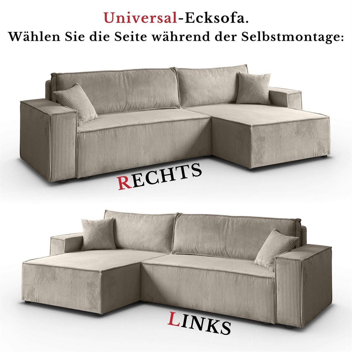 GEPOLSTERTES Ecksofa CARLOS L, Poso 02 - Beige, Textil (247/143cm) - Lookway