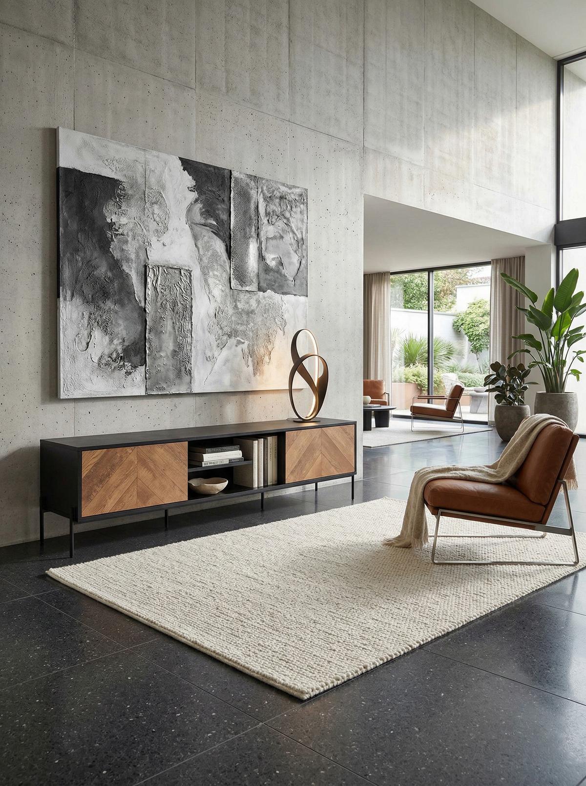 LOWBOARD Modern Stil mit V-Muster für 70-Zoll Fernseher - Schwarz, Holz/Metall (163/45/40cm) - KADIMA DESIGN