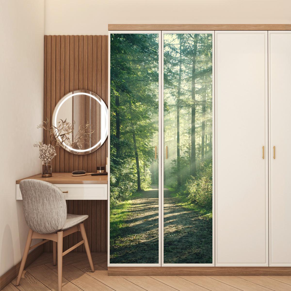 TÜRAUFKLEBER Wald - Weg - Sonne - Bäume - Grün - Natur Room Decor 85x205 cm - Türtapete - Waldgrün, Kunststoff (85/0.1cm) - MuchoWow