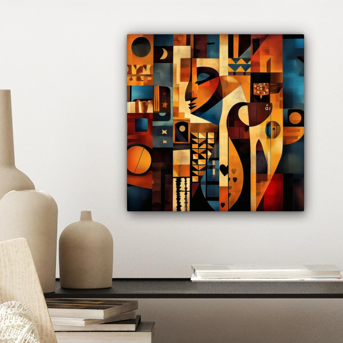 LEINWANDBILD Figuren - Abstrakt - Symbole Deko Wohnzimmer 20x20 cm - Terracotta, Textil (20/20cm) - MuchoWow