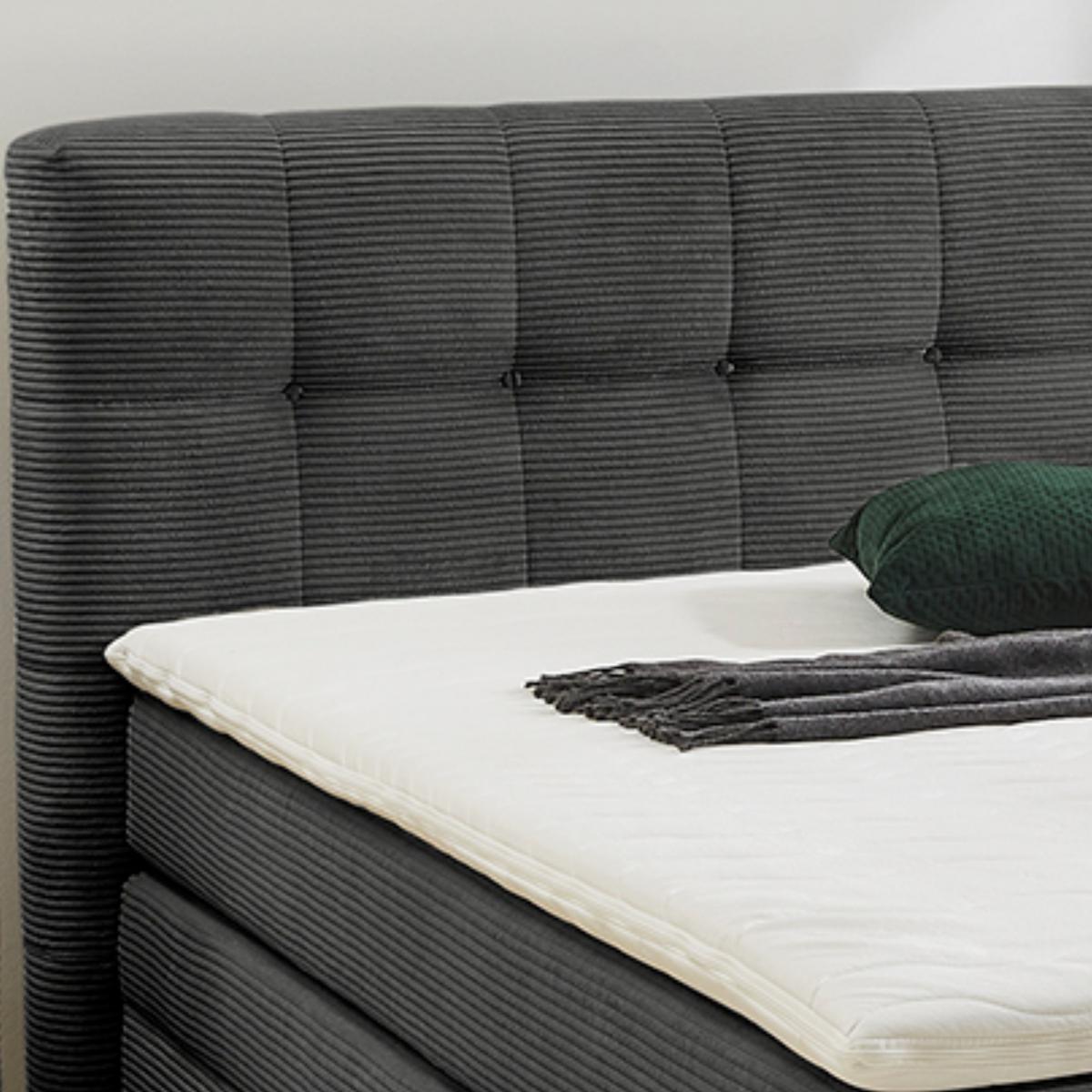 BOXSPRINGBETT 140x200 cm, 7-Zonen-Tonnentaschen-Federkernmatratze H3, Topper, Bonell-Federkern, großer Bettkasten, Cord Dunkelgrau / 20035 - Dunkelgrau/Schwarz, Kunststoff/Textil (140/200cm) - luma-home