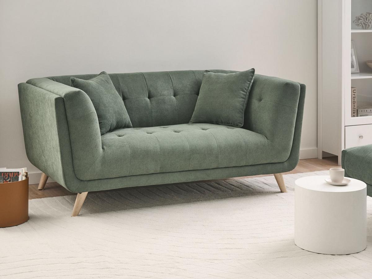 2-SITZER-SOFA Stoff Grün Habo - Hellbraun, Textil (176/78/72cm) - Beliani