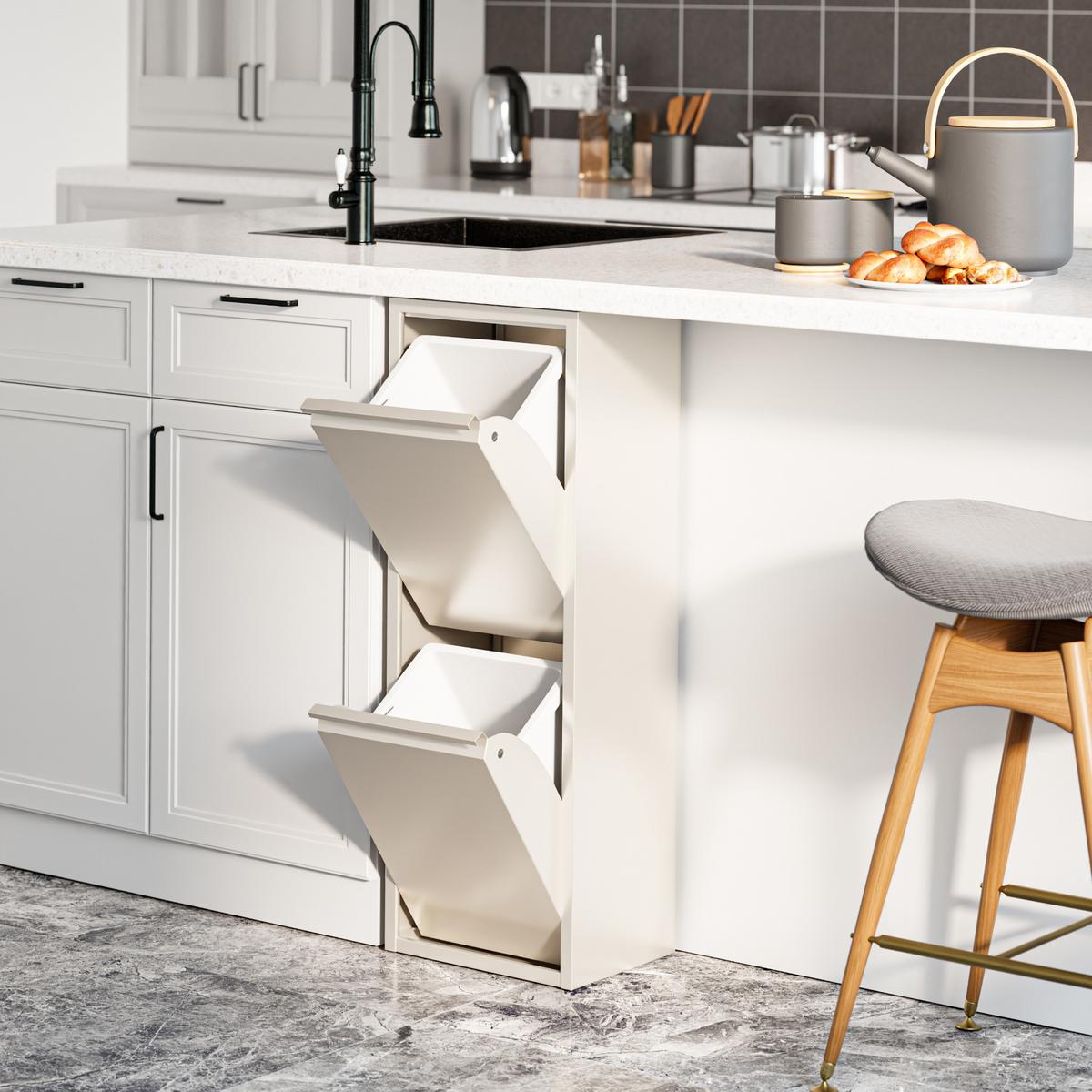 MÜLLTRENNSCHRANK Sollentuna - Creme, Kunststoff/Metall (33/93/25cm) - [en.casa]