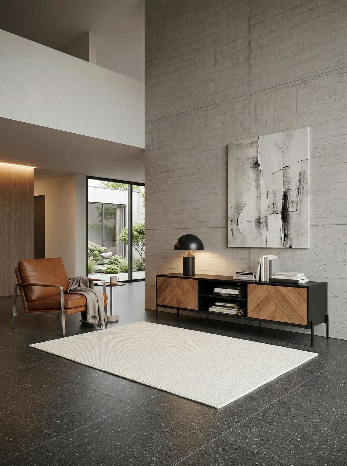 LOWBOARD Modern Stil mit V-Muster für 70-Zoll Fernseher - Schwarz, Holz/Metall (163/45/40cm) - KADIMA DESIGN