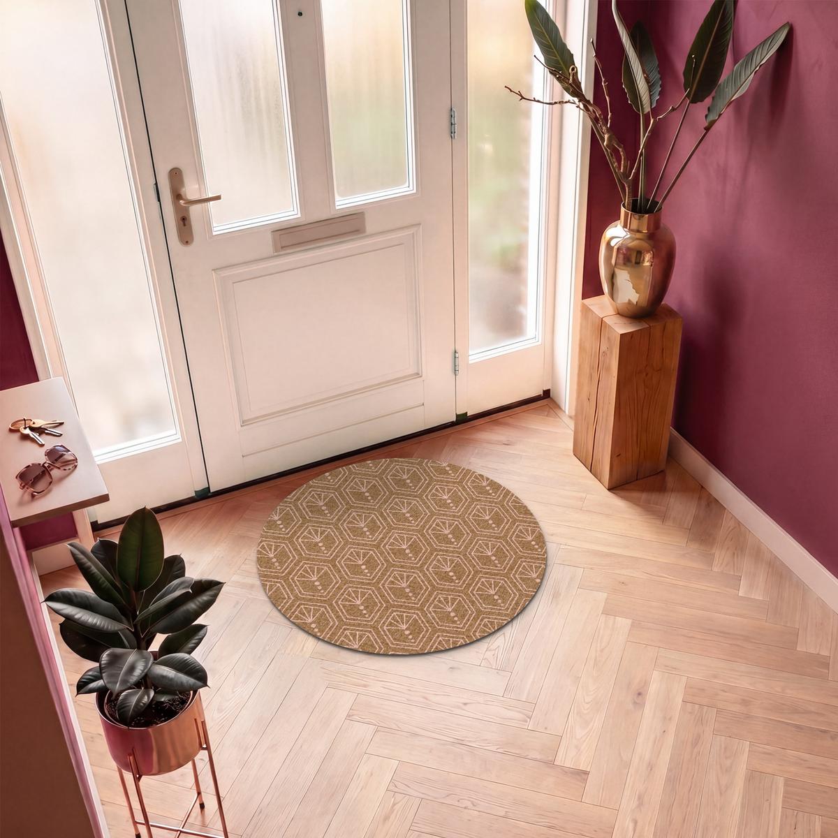 FUSSMATTE Braun - Rosa - Geometrisch - Gemustert Türmatte 90x90 cm - Braun, Kunststoff (90/0.4cm) - MuchoWow